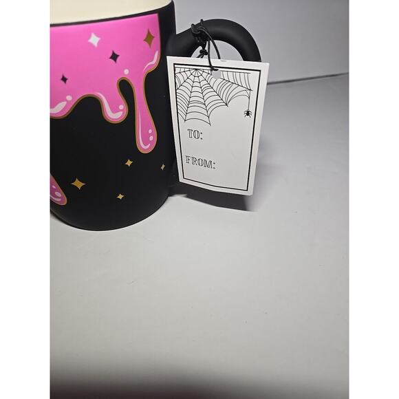 Cobwebs & Cauldrons Halloween Mug, Black & Hot Pink Drip, NEW! - Picture 2 of 11